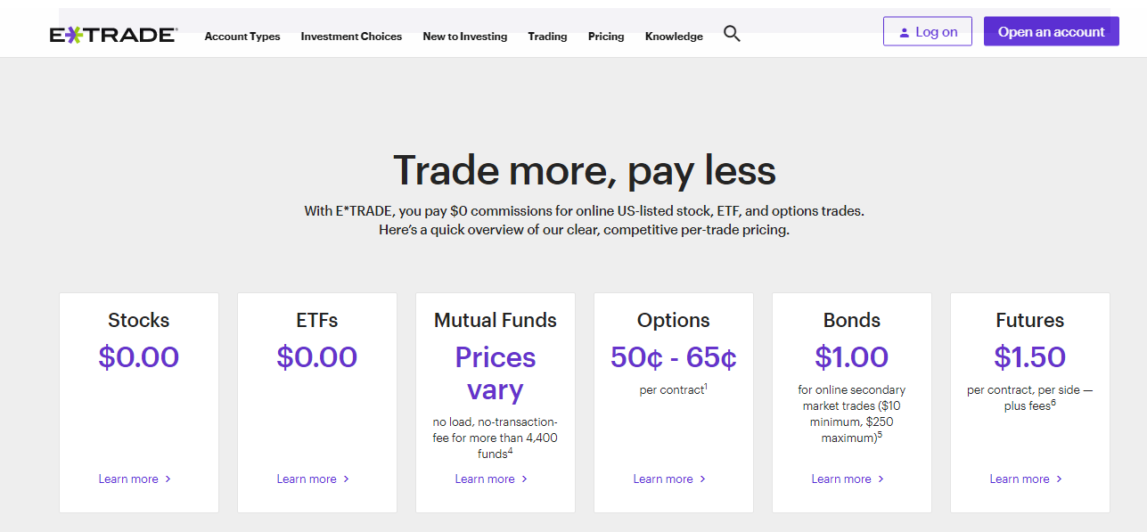 E*Trade Reviews - Costs and Fees