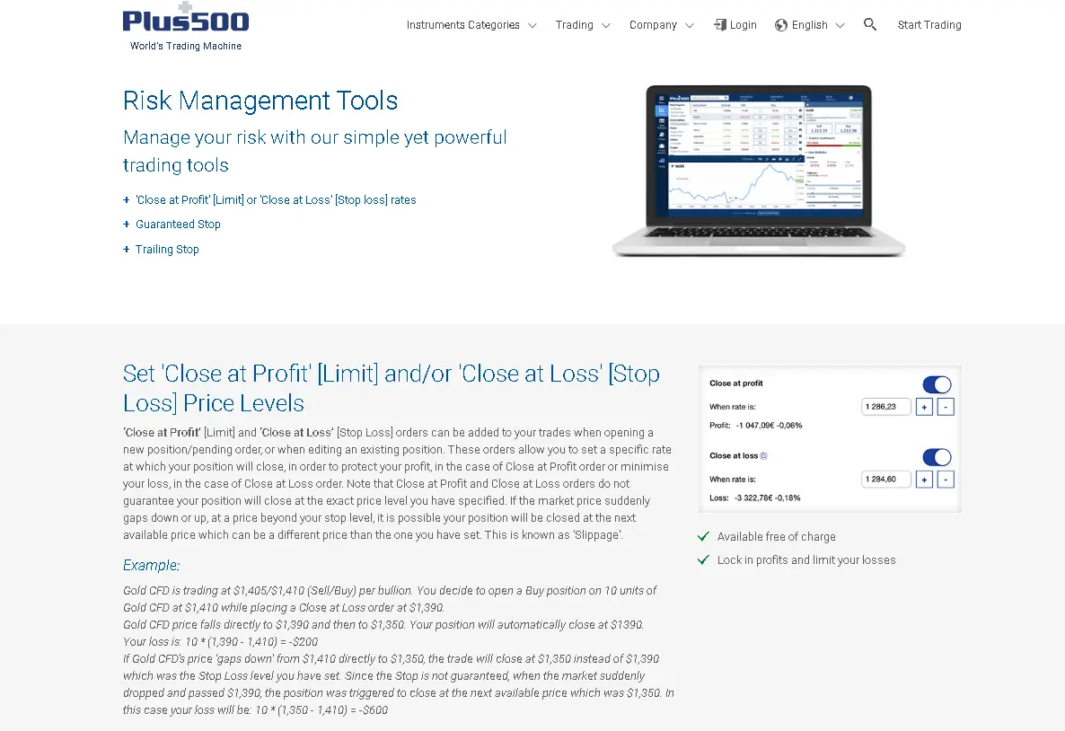 Plus500 Review - Risk Management
