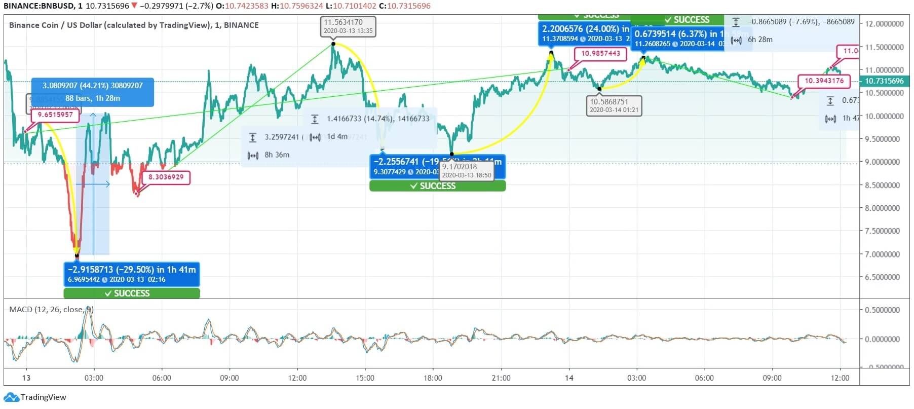 Binance Coin Reflects Dramatic Movement on Intraday Chart