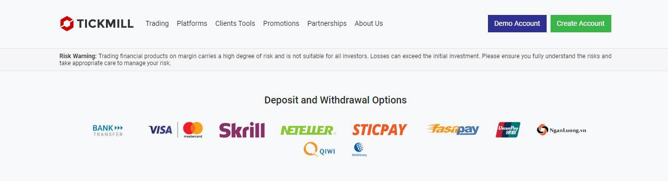 Tickmill Review – Deposit and Withdraw Options