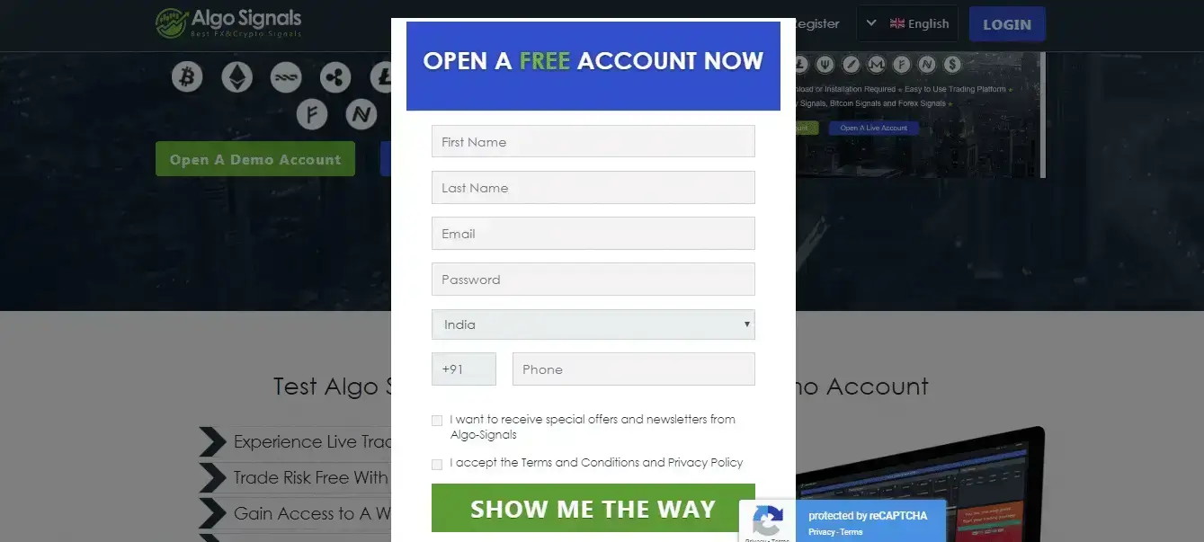 Account opening at Algo Signals