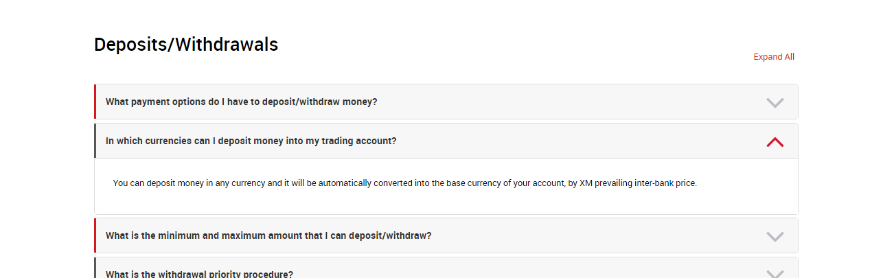 XM Deposits/Withdrawals