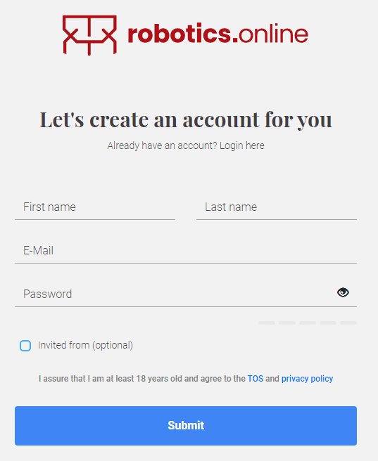 Robotics.Online - create account