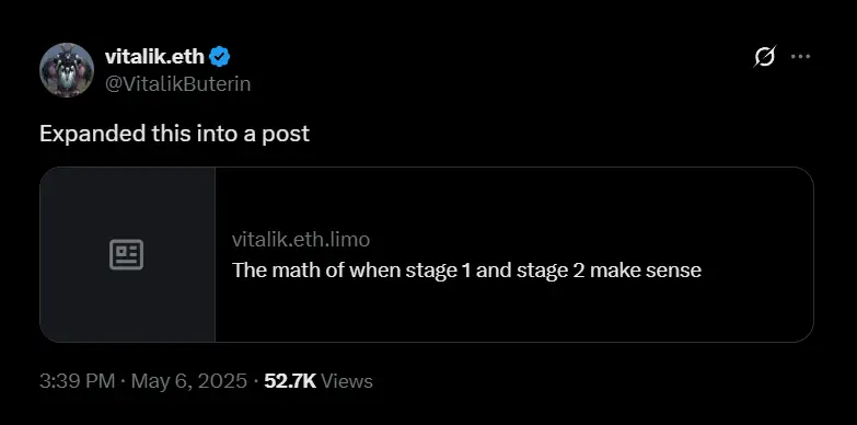 Vitalik Buterin talks about the framework in the post on X