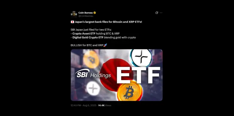 Japan's SBI Holdings files for Bitcoin and XRP ETFs