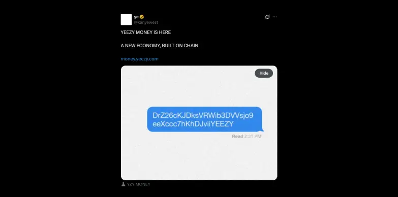 Kanye West introduces YZY token