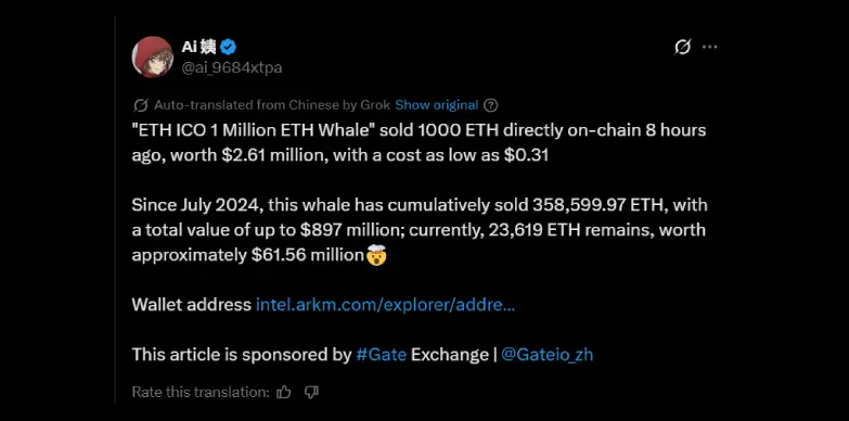 Ethereum ICO-Whale Sparks Bullish Surge with $47M Buy 2 X user AI Aunt highlights ETH-ICO whale accumulating Ethereum after continuous selling