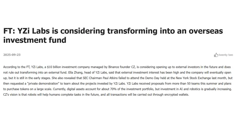 YZi Labs is considering opening doors for external investors