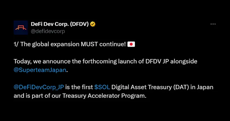 DFDV announces partnering up with Superteam Japan to launch DFDV JP and set up Japan's first Solana treasury DFDV announces partnering up with Superteam Japan to launch DFDV JP and set up Japan's first Solana treasury