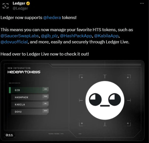 Ledger Supports Hedera Tokens